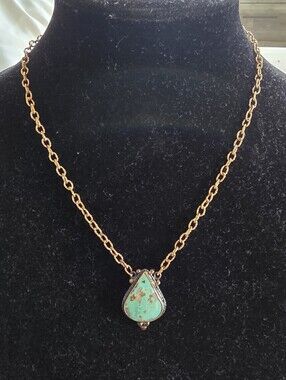Genuine Turquoise Necklace Gold Plated 925 Sterling Silver Necklace Boho Artisan
